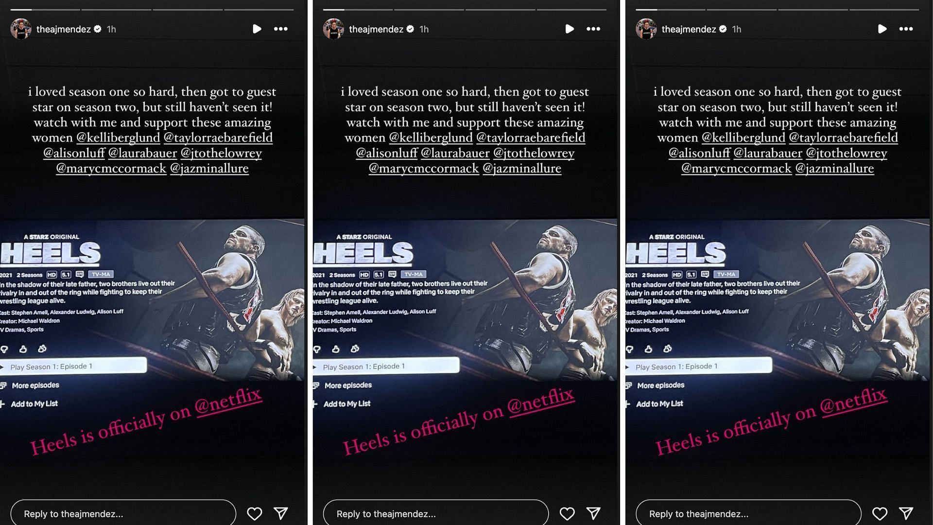 Lee hypes Heels' arrival on Netflix on Instagram.